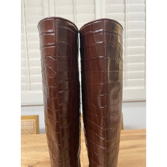 Loeffler Randall Lynn Snip Toe Croc Embossed Block Heel Boots Leather Sz 5.5 NIB - Picture 9 of 16